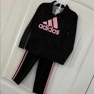 Adidas Black and Pink Dot Tracksuit size 6 girls